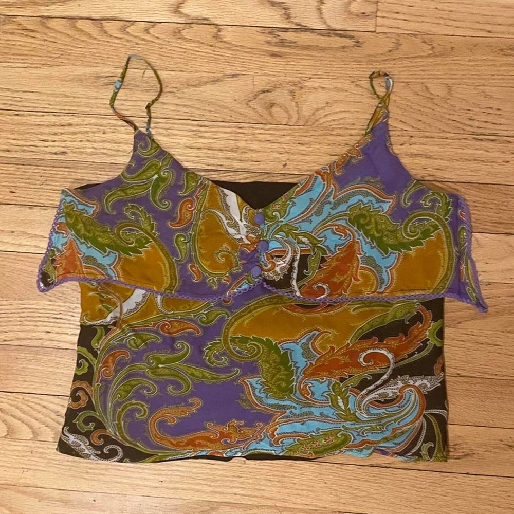 tessuto y2k paisley pattern, warm color chiffon cami top